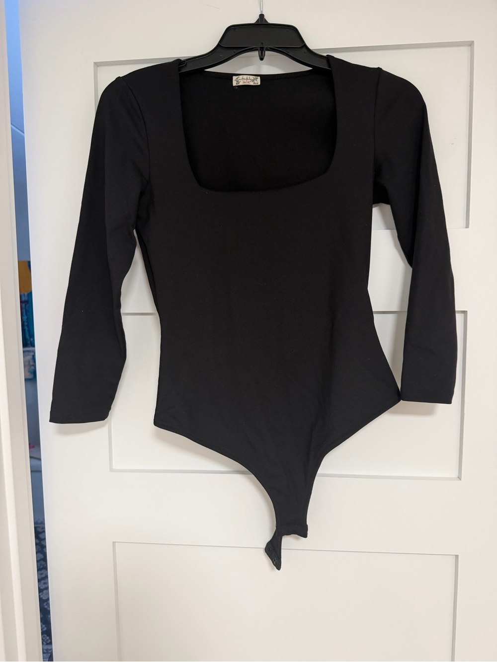 Free People Black Square-Neck Long Sleeve Bodysuit
